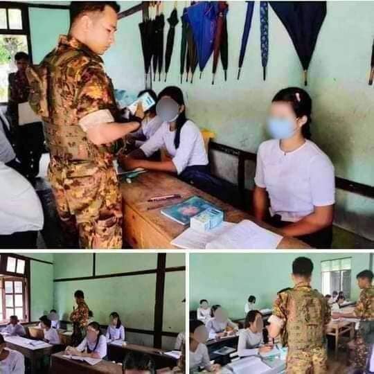 စာသင်ခန်းထဲအထိရောက်လာသောစစ်ကောင်စီတပ်ဖွဲ့ဝင်အချို့ကို ၂၀၂၁ ကတွေ့ရစဥ်