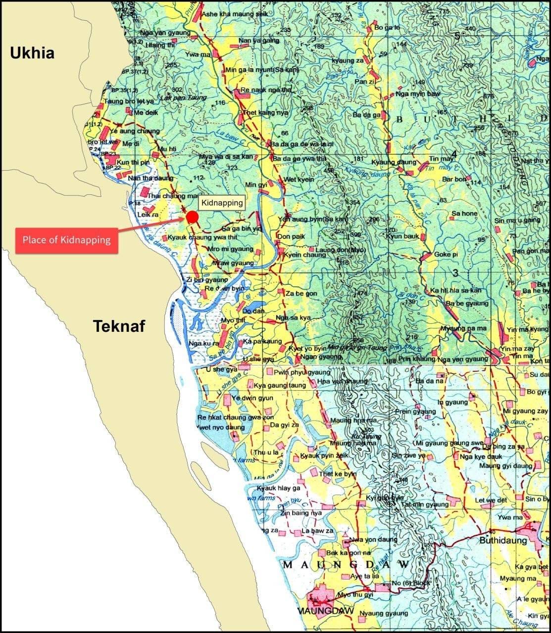 ဖမ်းဆီးခံရ​သော​နေရာပြ​မြေပုံအကြမ်း