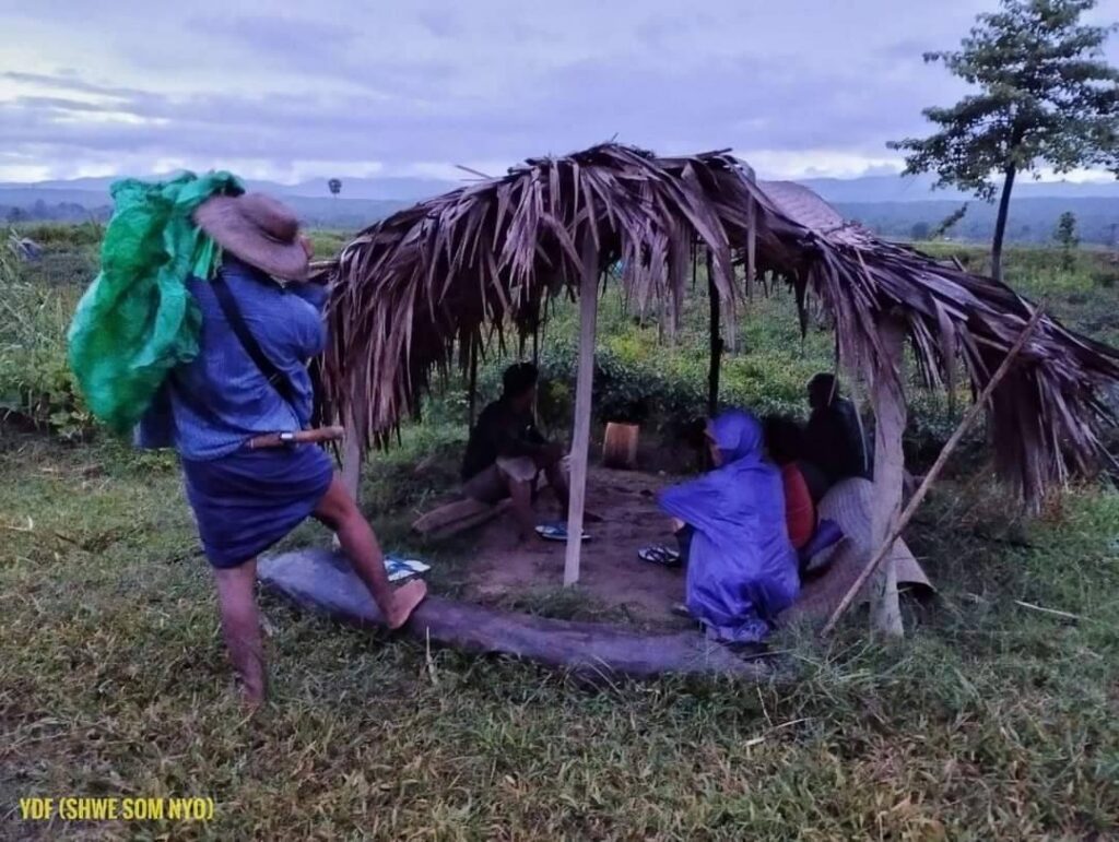 (ယနေ့ နံနက်အစောပိုင်းတွင် စစ်ဘေးရှောင်နေရသည့် ထီးလင်းမြို့နယ်တွင်းမှ ဒေသခံများဖြစ်သည်။ဓာတ်ပုံ - YDF)