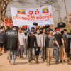 (ပုဂံမြို့၌ စစ်အာဏာရှင်ဆန့်ကျင်ရေး ချီတက်ဆန္ဒပြနေသည်ကို ၂၀၂၁မတ်လ ၆ရက်က တွေ့ရစဥ်၊ ဓာတ်ပုံ - ဆရာဆန်း)