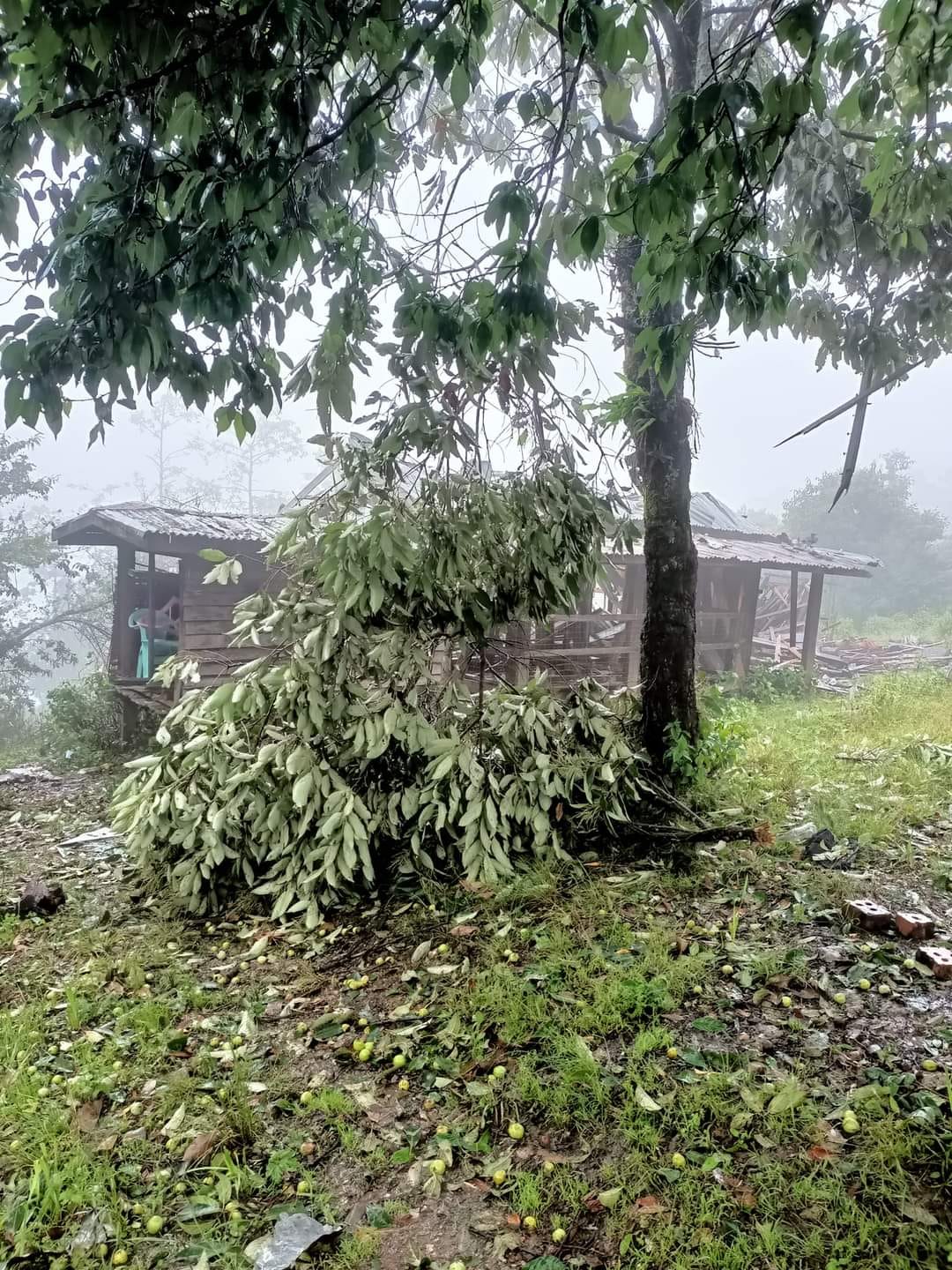 (စစ်ကောင်စီတပ်က လေယာဥ် ၂ စင်းဖြင့် ဗုံးကျဲတိုက်ခိုက်ပြီးနောက်တွေ့ရသောအပျက်အစီးများ။ ။ဓါတ်ပုံ-CJ)
