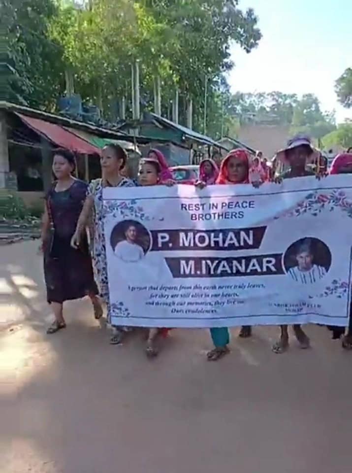 မိုး​ရေးမြို့တွင် အိန္ဒိယနိုင်ငံသားများဆန္ဒပြ​နေစဥ်။ ဓါတ်ပုံ-CJ