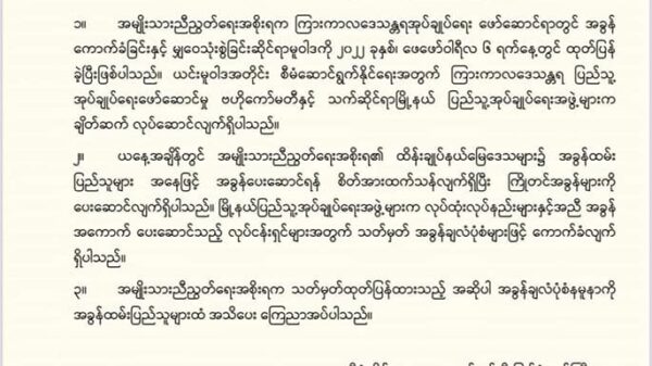 NUGထိန်းချုပ်နယ်​မြေများတွင်အသုံးပြု​နေ​သောအခွန်ချလံပုံစံကို အသိ​ပေး