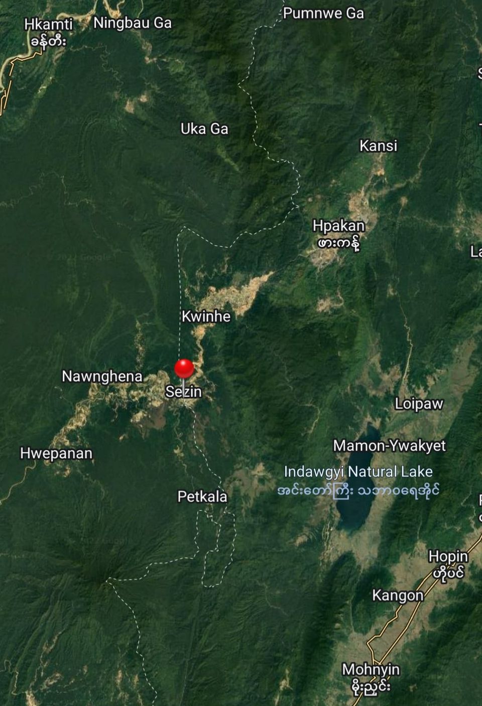 (ဖားကန့်မြို့နယ် ဆယ်ဇင်းရွာကိုGoogle Map တွင်မြင်​တွေ့ရမှု)
