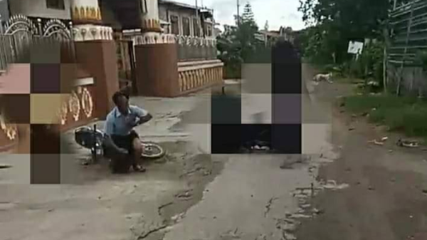 (ညောင်ရွှေမြို့ မဂ်လာရပ်ကွက်မှ စစ်ကောင်စီခန့်အုပ်ချုပ်ရေးမှူး ဦးသော်တာ အား ပစ်ခတ်ခံရအပြီးတွေ့ရစဥ်)