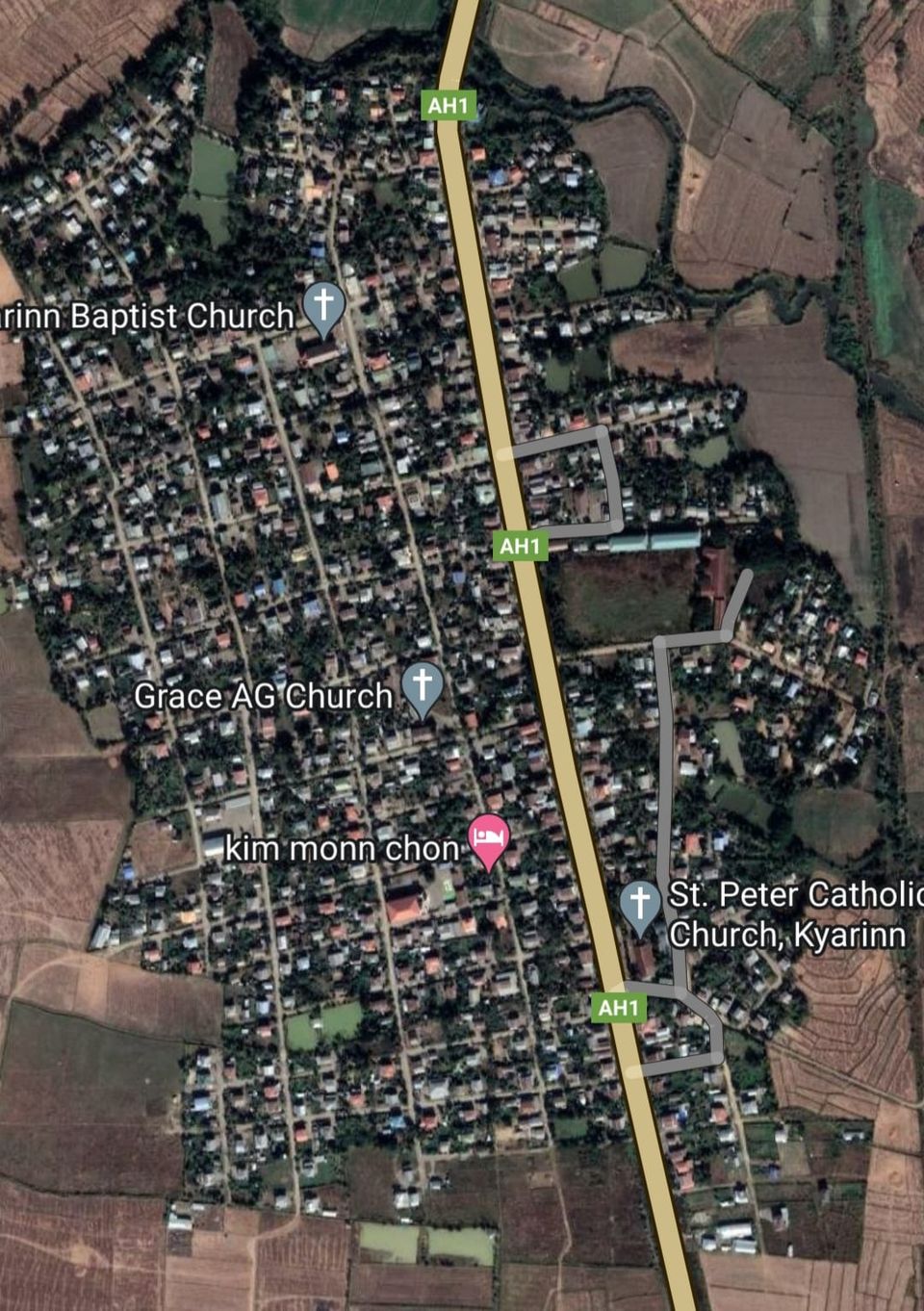 ကင်မွန်းခြံရွာကို Google Map တွင်​တွေ့ရစဥ်