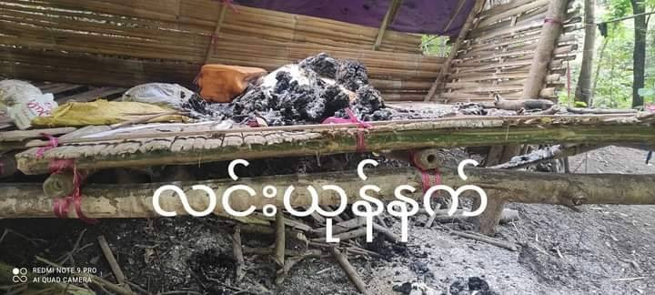 (ဖျက်ဆီးခံခဲ့ရသည့် Y-PDF Yamethin၏ ယာယီစခန်းအား တွေ့ရစဥ်၊ ဓာတ်ပုံ- Y-PDF Yamethin)