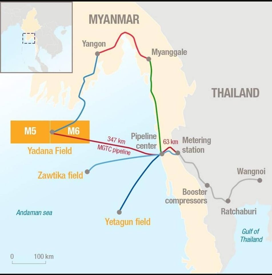 (မြန်မာ-ထိုင်း ဓါတ်​ငွေ့ပိုက်လိုင်းဖြတ်သန်းရာပြ ​မြေပုံ)
