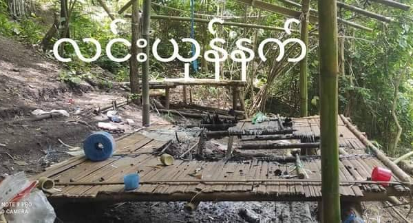(ဖျက်ဆီးခံခဲ့ရသည့် ​Y-PDF Yamethin၏ ယာယီစခန်းအား တွေ့ရစဥ်၊ ဓာတ်ပုံ- ​Y-PDF Yamethin)