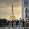 (ယနေ့ကျရောက်သော ရှစ်လေးလုံးအရေးတော်ပုံ (၃၄)နှစ်မြောက် အထိမ်းအမှတ်အနေဖြင့် ရန်ကုန်မြို့​၏ အထင်ကရနေရာများဖြစ်သော နေရာများတွင် '၈' လေးလုံးရေးဆွဲထားသော ထီးများဖြင့် ရန်ကုန်လူထုသပိတ်မှ စစ်အာဏာရှင် ဆန့်ကျင်ရေးလှုပ်ရှားမှုပြုလုပ်ခဲ့ကြသည်။ဓာတ်ပုံ - ရန်ကုန်လူထုသပိတ်)