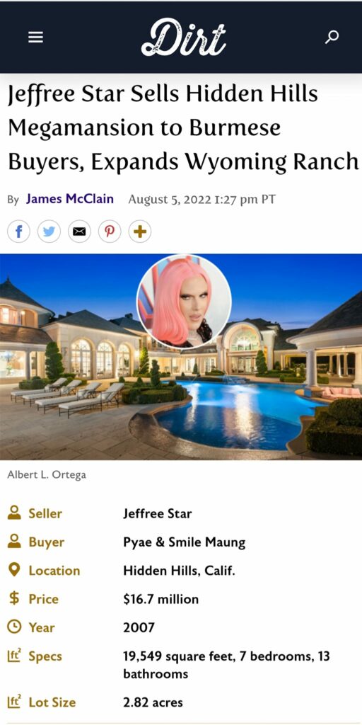 အိမ်ရောင်းခဲ့သော Jeffree Star ၊အိမ် နှင့် အိမ်၏အချက်အလက်များ။ ။ဓါတ်ပုံ- dirt