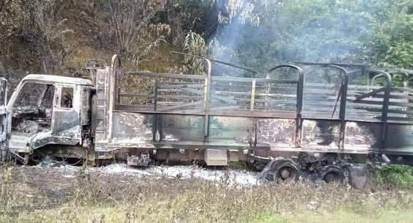 (စစ်​ကောင်စီတပ်၏ ကားကိုတိုက်ခိုက်ပြီး​နောက်​တွေ့ရစဥ်။ ဓါတ်ပုံ-CJ)