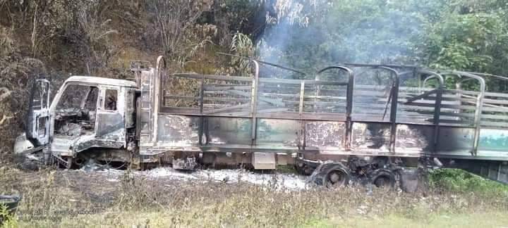 (စစ်​ကောင်စီတပ်၏ ကားကိုတိုက်ခိုက်ပြီး​နောက်​တွေ့ရစဥ်။ ဓါတ်ပုံ-CJ)