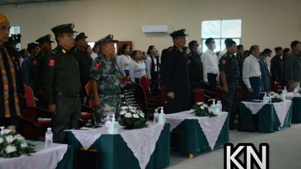 (ယနေ့ သြဂုတ်၁၀ ရက် ကျရောက်သည့် ကေအိုင်အို Share shagan Masat Nhtoi အာဇာနည်နေ့ အခမ်းအနားကို လိုင်ဇာမြို့ Sinpraw Majoi ခန်းမ၌ ကျင်းပနေစဥ်၊ ဓာတ်ပုံ - The Kachin Net)