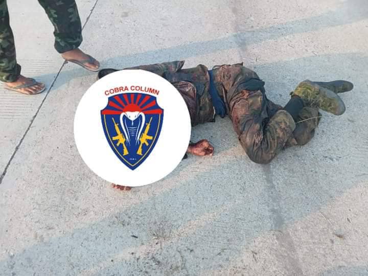 (ကရင်ပြည်နယ်တွင် စစ်ကောင်စီတပ်ကို ကော်ဘရာစစ်ကြောင်းက တိုက်ခိုက်ပြီးနောက် တွေ့ရစဉ်၊ ဓာတ်ပုံ - ကော်ဘရာစစ်ကြောင်း)
