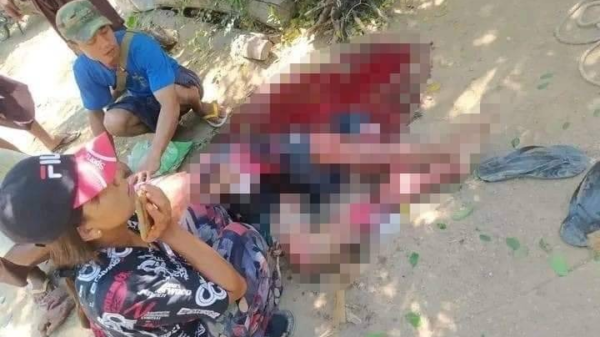 (ယမန်နေ့မွန်းလွဲပိုင်းက စစ်ကောင်စီတပ် လက်နက်ကြီးဖြင့် ပစ်ခတ်ခဲ့၍ ဇီးကျွန်းရွာ၌ သေဆုံးခဲ့သူတစ်ဦးအား တွေ့ရစဥ်၊ ဓာတ်ပုံ - CDSOM)