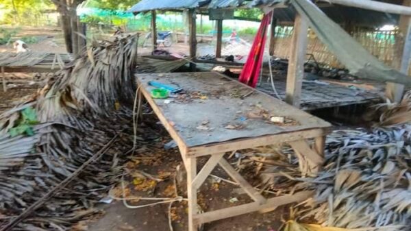 စခန်းအား စစ်ကောင်စီတပ်က ဝင်ရောက်စီးနင်းဖျက်ဆီးပြီးနောက် တွေ့ရစဥ်၊ ဓာတ်ပုံ-ဗိုလ်နေတိုးပြောက်ကျားအထူးတပ်ဖွဲ့