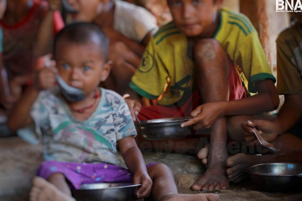 (အစားအစာရှားပါးမှုကြောင့် ဆန်ပြုတ်သောက်နေရသော ကလေးငယ်များအား တွေ့ရစဥ်၊ ဓာတ်ပုံ - BNA)