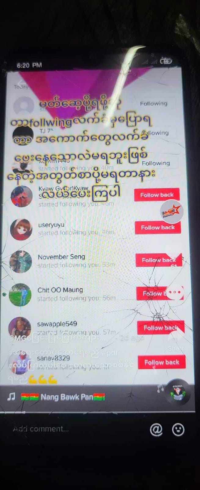 (Tik Tok App တွင်တွေ့ရသည့် MG6ပြောက်ကျားတပ်ဖွဲ့(မြင်းခြံ)၏ စာမျက်အတု။ ။ဓါတ်ပုံ-MG6ပြောက်ကျားတပ်ဖွဲ့(မြင်းခြံ))