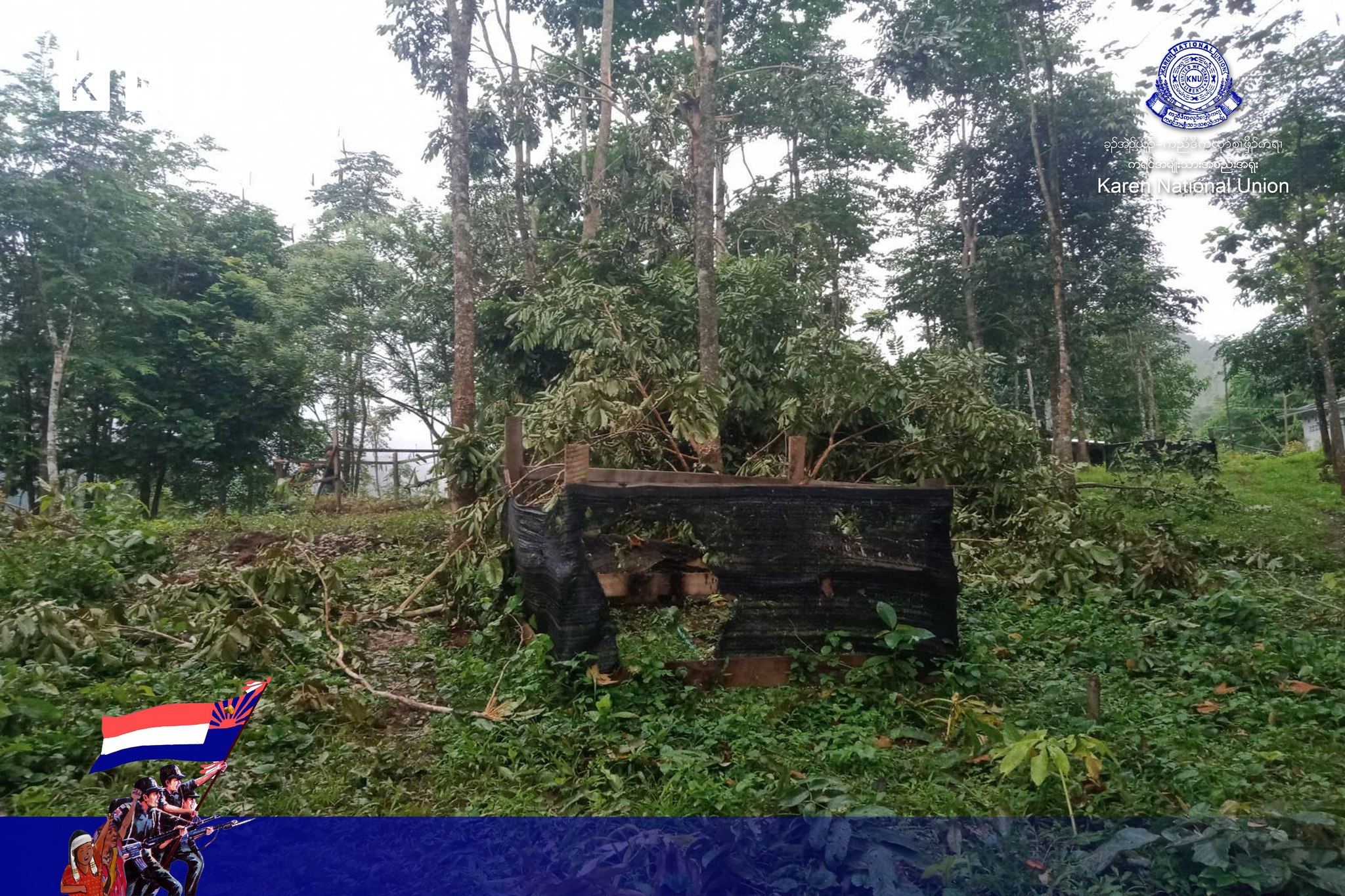 (စစ်ကောင်စီတပ်က လေကြောင်းမှ တိုက်ခိုက်ပြီးနောက် မြင်တွေ့ရစဥ်၊ ဓာတ်ပုံ - KNU)