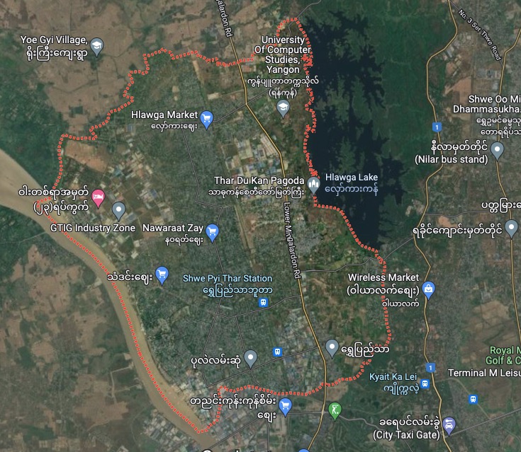 ရွှေပြည်သာမြို့နယ်ကို Google Map ကတွေ့ရစဉ်
