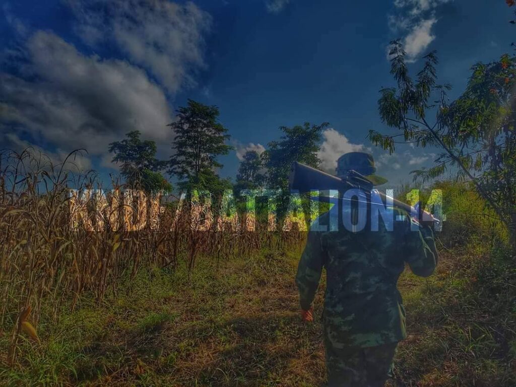 စစ်ကောင်စီတပ် ပစ်ခတ်၍ လူနေအိမ်တစ်လုံးပျက်ဆီးသည်ကို တွေ့ရစဉ်၊ ဓာတ်ပုံ - KNDF