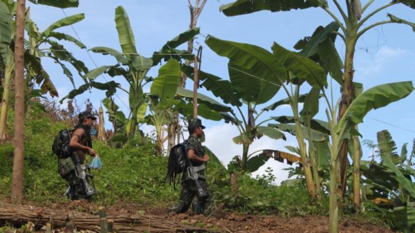 KNLA တပ်သားနှစ်ဦးအား ရှေ့တန်းတစ်နေရာ၌ တွေ့ရစဉ်၊ ဓာတ်ပုံ - Salweenpress