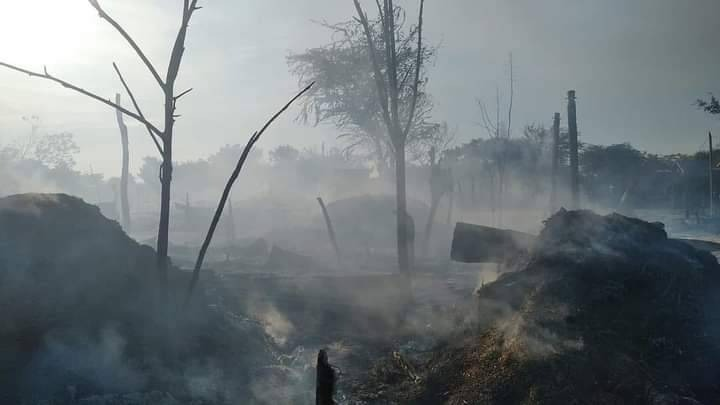 မူးကြီးကျေးရွာ လူနေအိမ်များ မီးလောင်ကျွမ်းပြီးနောက် တွေ့ရစဥ်၊ဓာတ်ပုံ-GZ Special Task Force - Wetlet