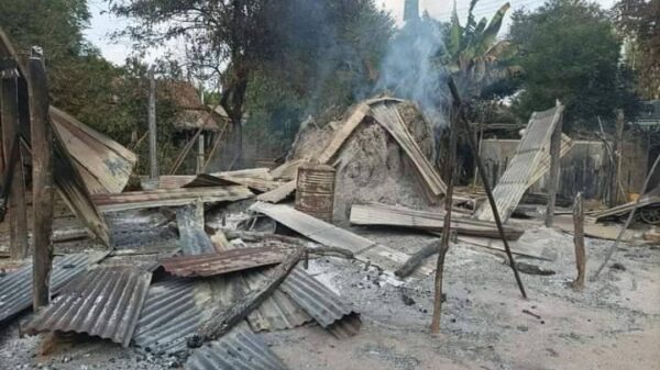မန်ကျည်းလေးပင်ရွာ မီးရှို့ဖျက်ဆီးခံရပြီးနောက် တွေ့ရစဥ်၊ ဓာတ်ပုံ-We Love Myaing