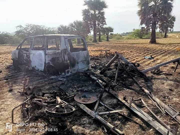 မီးရှို့ဖျက်ဆီးခံရပြီးနောက်တွေ့ရသည့် တောင်ရွာကျေးရွာ၊ ဓာတ်ပုံ-နွေဦးတော်လှန်ရေး-မြိုင်