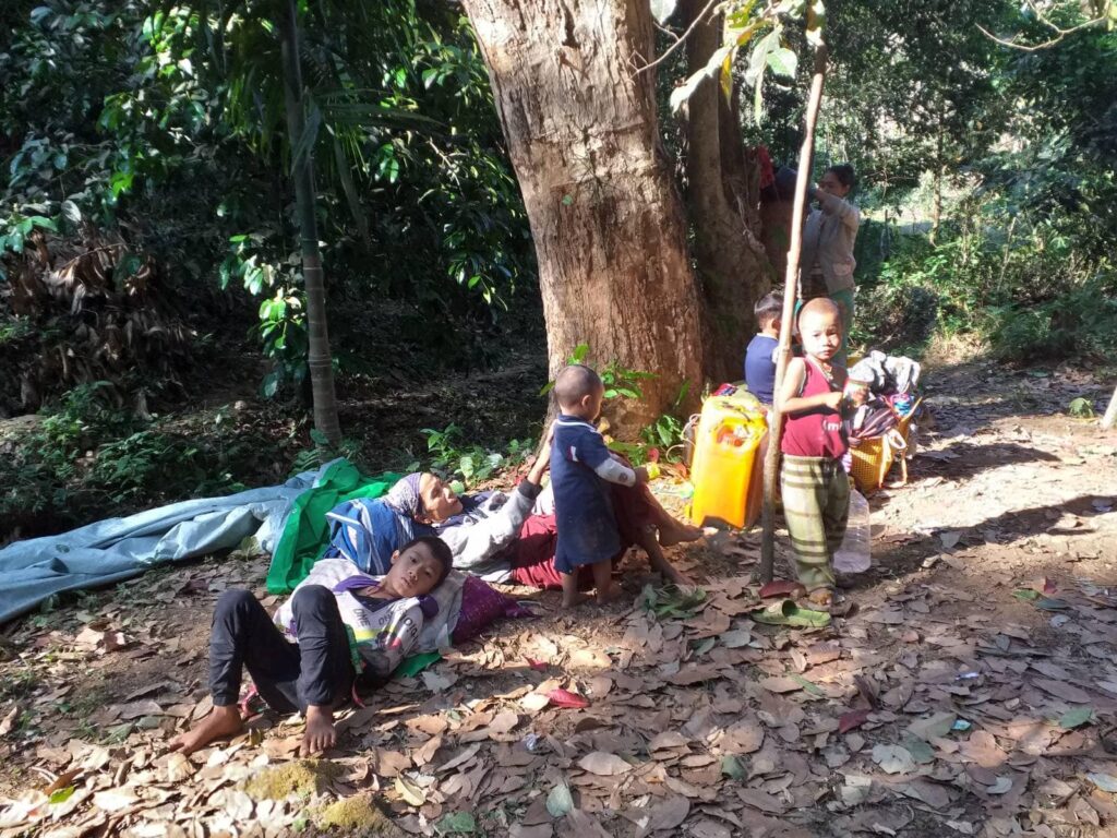 (တိုက်ပွဲကြောင့် တောတွင်းတစ်နေရာသို့ ထွက်ပြေးတိမ်းရှောင်နေရသော ကော့ကရိတ်နယ် ဒေသခံများ၊ ဓာတ်ပုံ - ဒေသခံ)