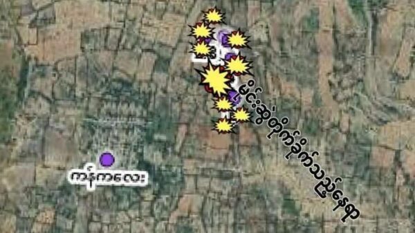 မြိုင်တွင် စစ်ကားဖြတ်သန်းရန် ကင်းပုန်းလာဝပ်သည့် စစ်အုပ်စုမိုင်းထိ