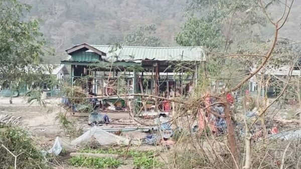 (ချင်းအမျိုးသားတပ်ဦး(CNF)ဌာနချုပ်အား စစ်ကောင်စီက လေကြောင်းမှ တိုက်ခိုက်ပြီးနောက် တွေ့ရစဉ်၊ ဓာတ်ပုံ - CJ)