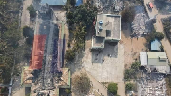 ချမ်းသာရွာ မီးရှို့ဖျက်ဆီးခံရပြီးနောက် တွေ့ရစဥ်၊ ဓာတ်ပုံ-Cj