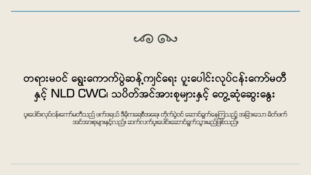 စစ်ကောင်စီရွေးကောက်ပွဲဆန့်ကျင်ရေးကော်မတီ NLD နဲ့ သပိတ်အင်အားစုတွေကို တွေ့ဆုံ
