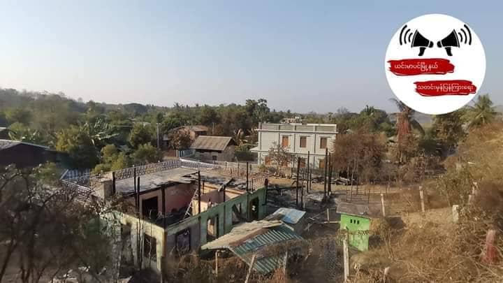 ကနီနှင့် ယင်းမာပင်နယ်စပ်ရှိ ကျေးရွာ၃ ရွာ မီးရှို့ဖျက်ဆီးခံရပြီးနောက် တွေ့ရစဥ်၊ ဓာတ်ပုံ-ယင်းမာပင်မြို့နယ် သတင်းမှန်ပြန်ကြားရေး