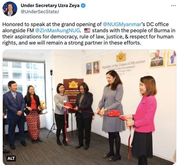 NUG ရုံးခန်းဖွင့်ပွဲ အမေရိကန် လက်ထောက်နိုင်ငံခြားရေးဝန်ကြီးတက်ရောက်