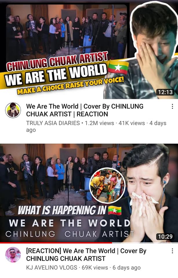 (Chinlung Chauk Artist အဖွဲ့ရဲ့ We Are The World Cover Song ကို Youtuberတွေက ပြန်လည်တင်ဆက်ထားကြမှု)