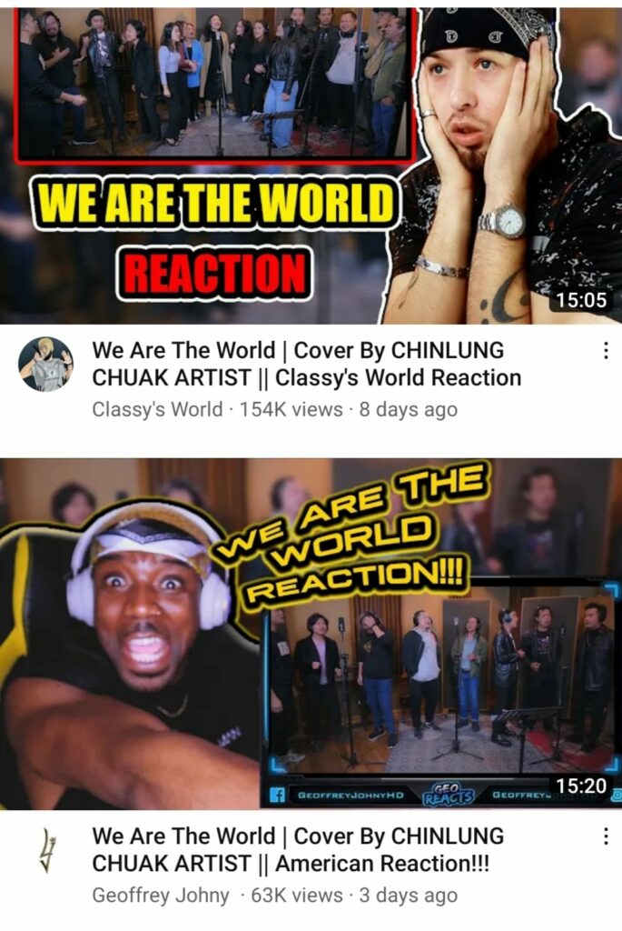 (Chinlung Chauk Artist အဖွဲ့ရဲ့ We Are The World Cover Song ကို Youtuberတွေက ပြန်လည်တင်ဆက်ထားကြမှု)