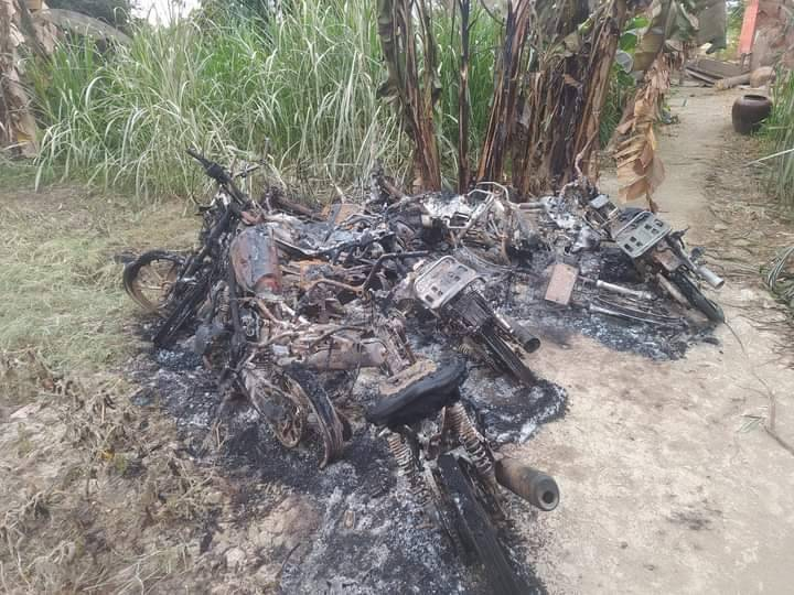 (စစ်ကောင်စီတပ် အကြမ်းဖက်ခဲ့သည့် မီးလောင်ကျွန်းကျေးရွာအား တွေ့ရစဥ်။ ဓာတ်ပုံ - Yaylalkyun News)