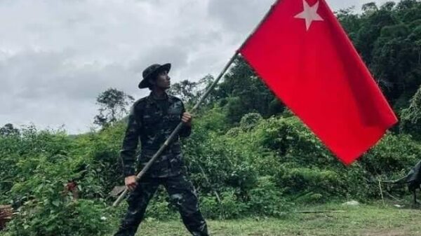 (ပြည်သူ့ကာကွယ်ရးတပ်မတာ်(PDF)အလံ​နှင့်တပ်ဖွဲ့ဝင်တစ်ဦး ။ ။ဓါတ်ပုံ-​တောင်ပိုင်တိုင်းစစ်​ဒေသ)