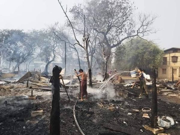 (မူးသာရွာအား စစ်ကောင်စီတပ်က မီးရှို့ဖျက်ဆီးသွားပြီးနောက် တွေ့ရစဥ်။ ဓာတ်ပုံ - စစ်ကိုင်းမြို့နယ် သတင်းမှန်ပြန်ကြားရေး)
