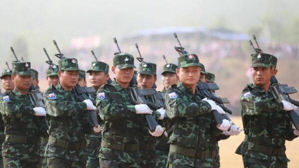 (၂၀၁၉က ထိုင်း - မြန်မာနယ်စပ်တစ်နေရာတွင် ကျင်းပသည့် နှစ်(၇၀)ပြည့် ကရင့်လွတ်လပ်ရေးနေ့ အခမ်းအနားတွင် မြင်တွေ့ရသော KNU တပ်ဖွဲ့ဝင်များ။ ဓာတ်ပုံ - အေအက်ပီ)