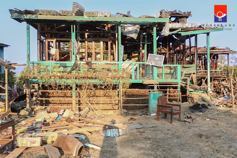 ဧပြီလကုန်ပိုင်းက ထန်တလန်မြို့နယ်အတွင်း ဗုံးကြဲခံရပြီးနောက် တွေ့မြင်ရစဉ်
