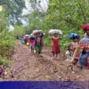 (စစ်ကောင်စီတပ်ရန်ကြောင့် ဘေးလွတ်ရာထွက်ပြေးတိမ်းရှောင်နေရသော မုန်းဒေသမှ ပြည်သူများအား တွေ့ရစဥ်။ ဓာတ်ပုံ - KNU)