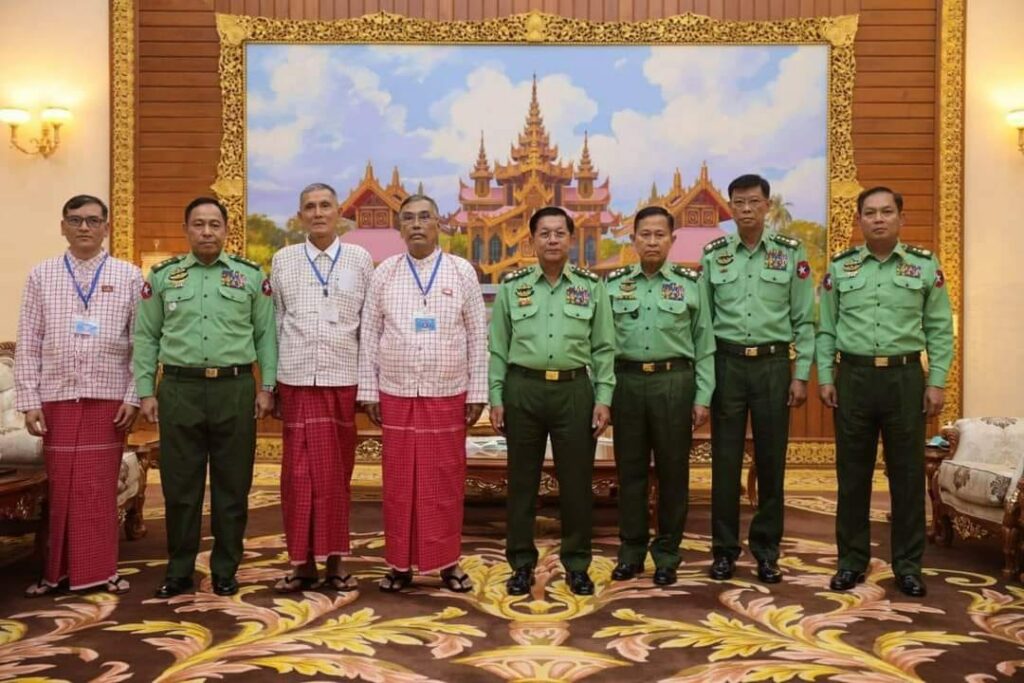 ( ​နေပြည်​တော်တွင် ၂၀၂၂ ခုနှစ်က အာဏာသိမ်းစစ်​ကောင်စီ​​ခေါင်း​ဆောင်များနှင့်​ဆွေး​နွေးခဲ့​သော မွန်ပြည်သစ်ပါတီမှ ​ခေါင်း​ဆောင်အချို့ / NMSP လက်​အောက်ခံ တပ်ဖွဲ့ဝင်များ။ဓါတ်ပုံ-စစ်​ကောင်စီ /Burma Link )