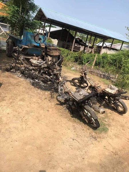 (ညောင်ပင်သာရွာအား စစ်ကောင်စီတပ်က မီးရှို့ဖျက်ဆီးသွားပြီးနောက် တွေ့ရစဥ်။ ဓာတ်ပုံ - Shwe Bo Local Defence Force)