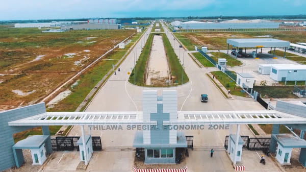 (သီလဝါအထူးစီးပွား​ရေးဇုန် ဝင်​ပေါက်ကိုအ​ပေါ်စီးမှမြင်​တွေ့ရမှု။ဓါတ်ပုံ- MTSH)