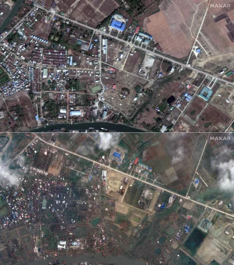 (မိုခါမုန်တိုင်းကြောင့် အပျက်အစီးများကိုတွေ့ရစဥ်။ ဓါတ်ပုံ-CJ)