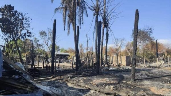 (ကံသစ်ကျေးရွာကို စစ်ကောင်စီတပ်က မီးရှို့ဖျက်ဆီးသွားပြီးနောက် တွေ့ရစဥ်။ ဓာတ်ပုံ-ခင်ဦးမြို့နယ်သတင်းမှန်ပြန်ကြားရေး)